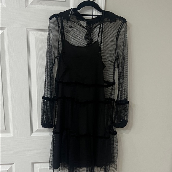 Blackheart Elegant Black Mesh Long Sleeve Dress. - Picture 1 of 5